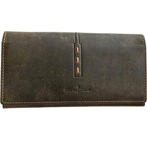 GIANNI CONTI Nubuck Leather Wallet Bi-Fold Logo Italy Designer Dark Brown